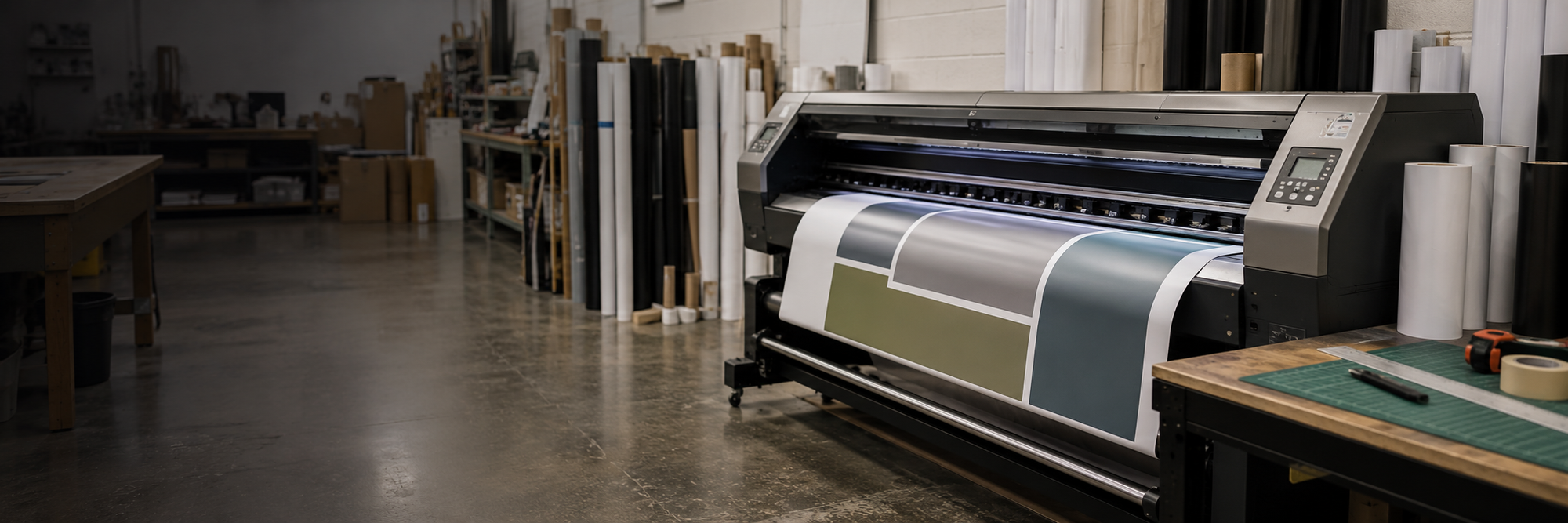 Wide format print production for signage and display materials