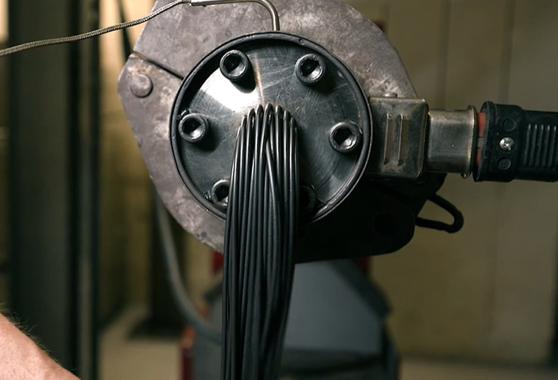Black magnetic strip or profile material being produced for custom applications