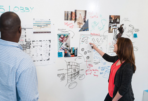 Visual management wall used for workplace planning, production communication and changeable information displays.