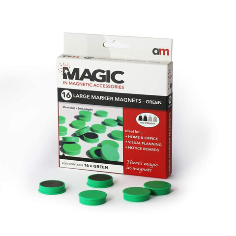 Large Marker Magnets Green 30mm x 8mm Pack of 16