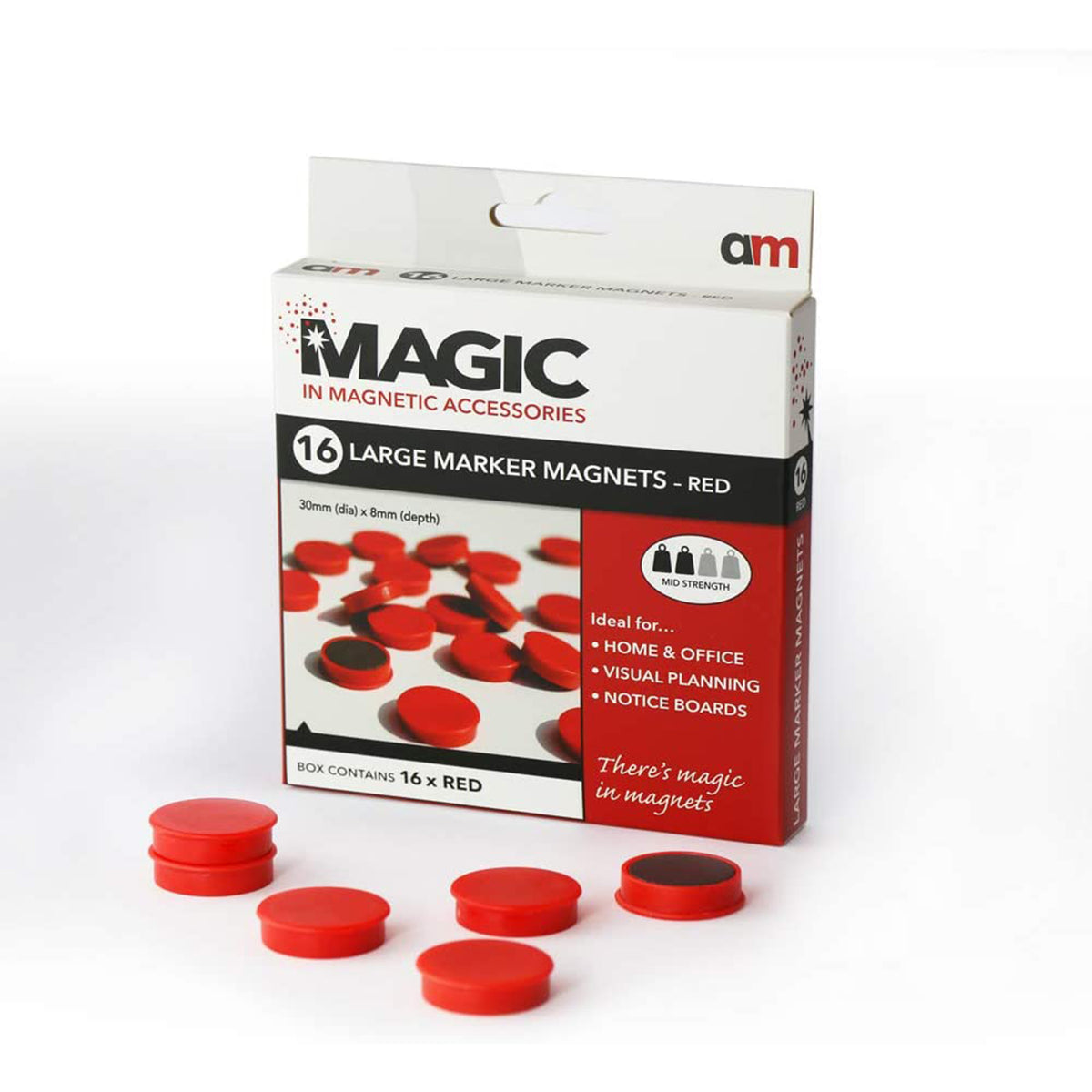 Matte Red Magnets Marker Magnets Red, 30mm Diameter x 8mm Large Pack of 16 – Anchor Magnets