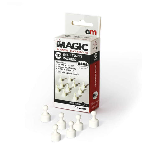 Small Tenpin Magnets White 12mm x 20mm Pack of 10