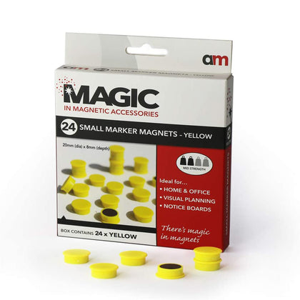 Small Marker Magnets Yellow 20mm x 8mm Pack of 24