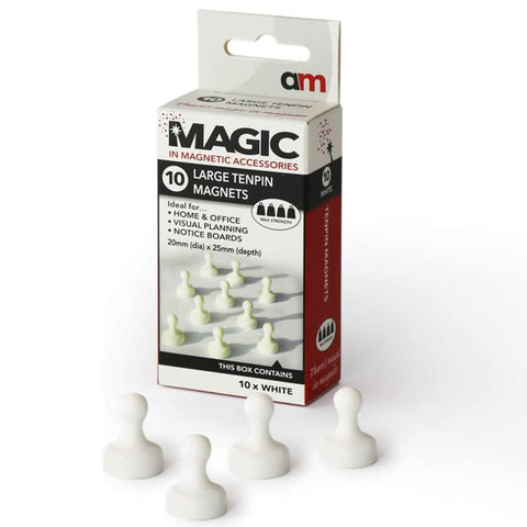 Large Tenpin Magnets White 20mm x 25mm Pack of 10